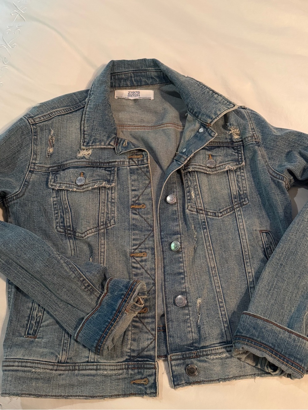 Zara Distressed Light Blue Denim Jacket